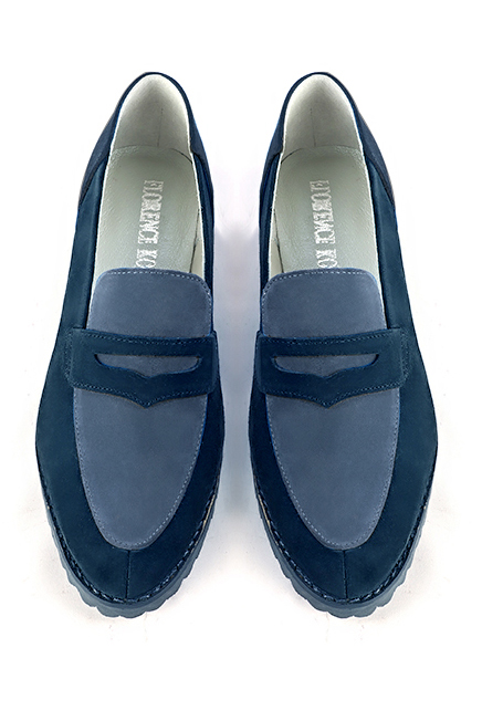 Navy blue women's casual loafers. Round toe. Flat rubber soles. Top view - Florence KOOIJMAN
